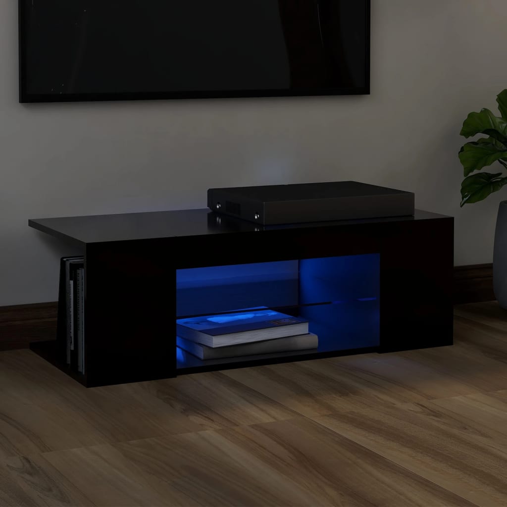vidaXL Mueble de TV con luces LED negro 90x39x30 cm