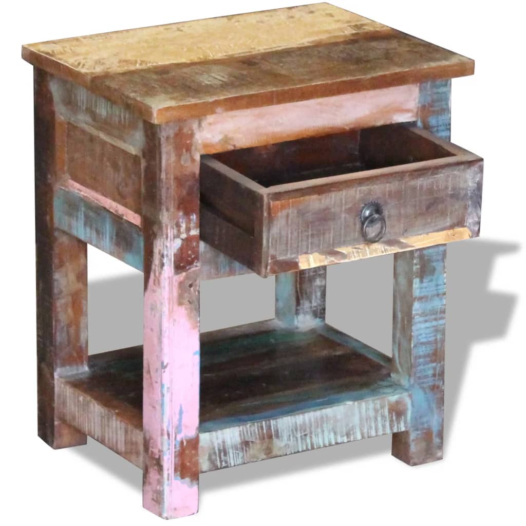 vidaXL Mesa auxiliar con 1 cajón madera maciza reciclada 43x33x51 cm
