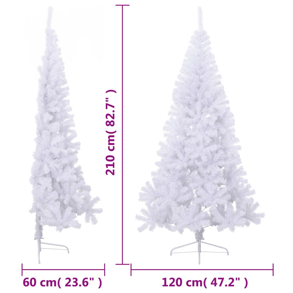 vidaXL Medio árbol de Navidad artificial con soporte PVC blanco 210 cm