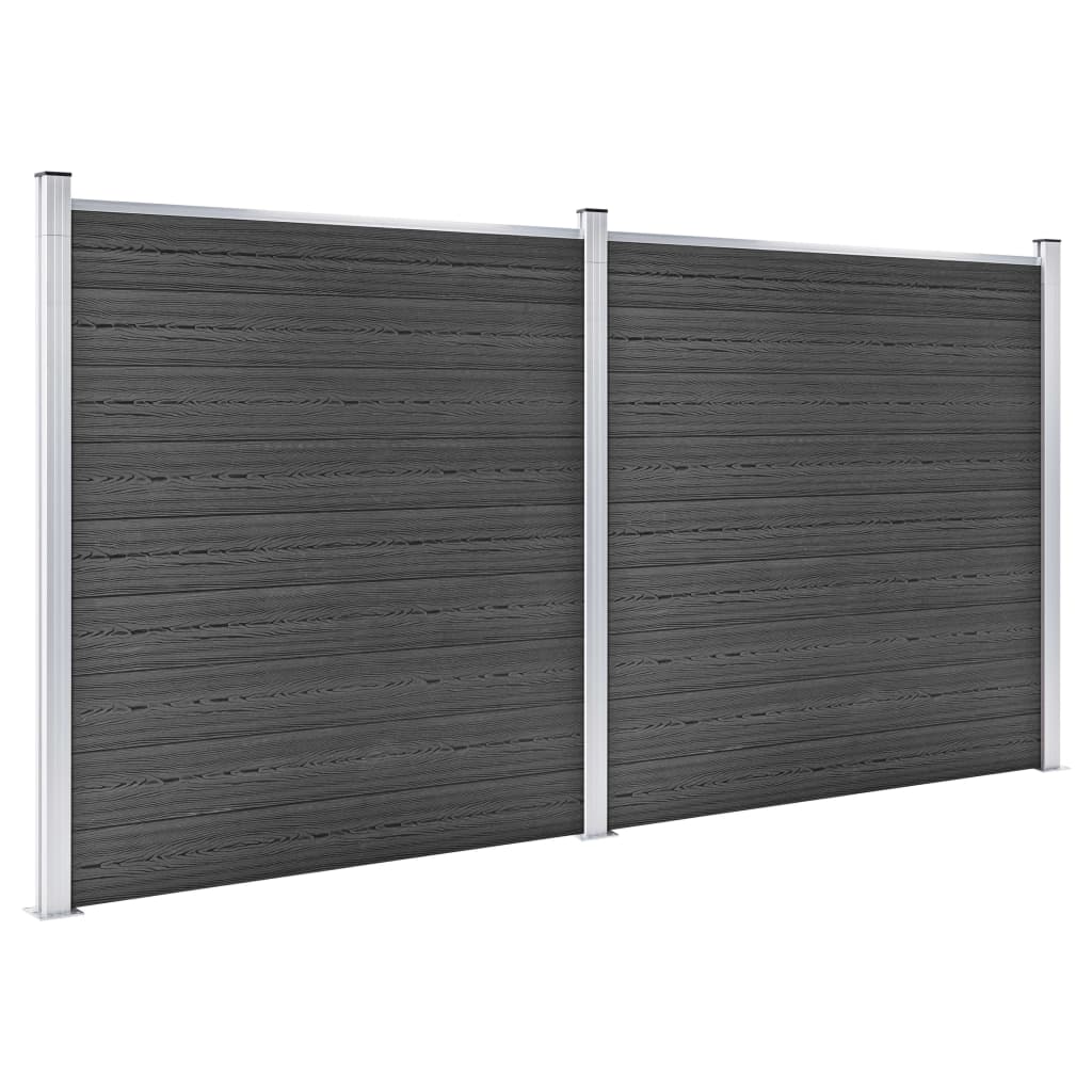 vidaXL Juego de paneles de valla WPC negro 353x186 cm