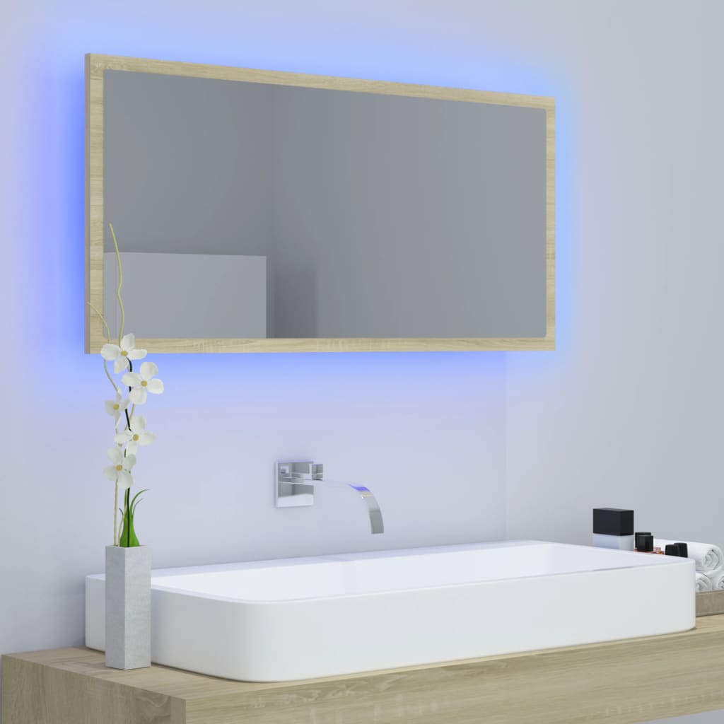 vidaXL Espejo de baño LED acrílico color roble Sonoma 90x8,5x37 cm