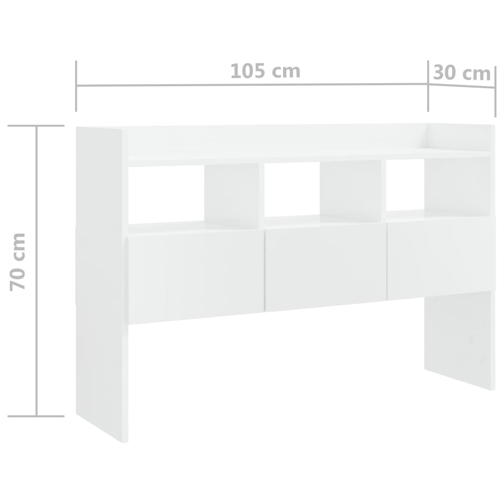 vidaXL Aparador de madera contrachapada blanco brillante 105x30x70 cm