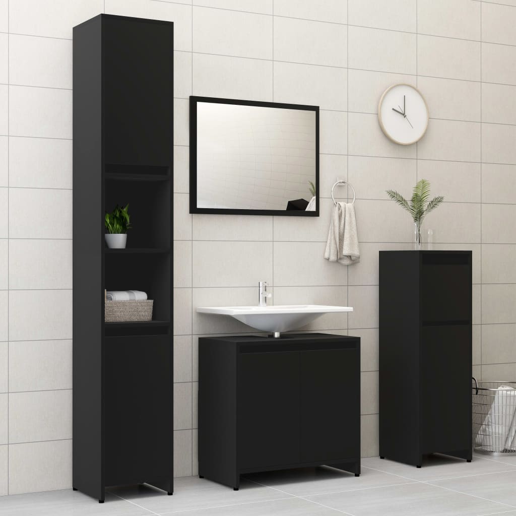 vidaXL Conjunto de muebles de baño 3 piezas aglomerado negro