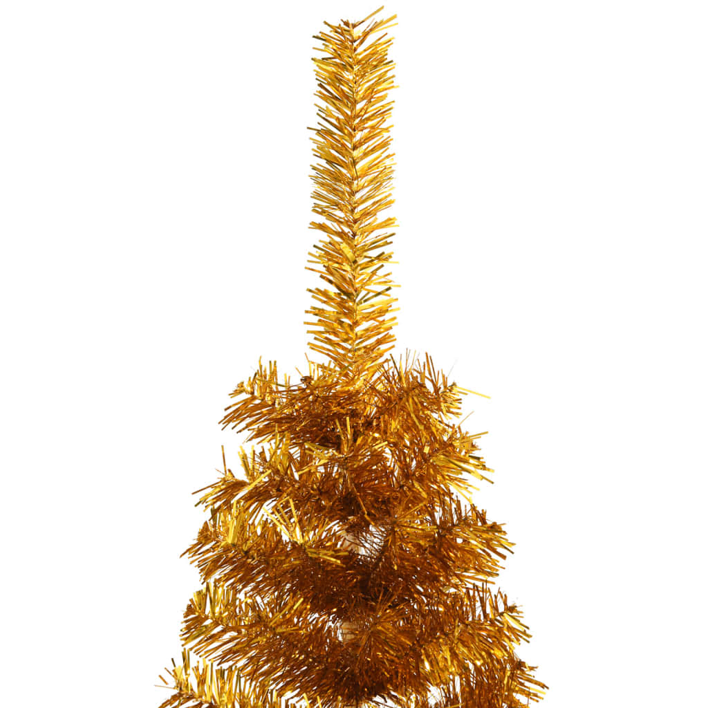 vidaXL Medio árbol de Navidad artificial con soporte PET dorado 180 cm