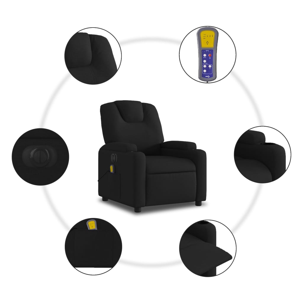 vidaXL Sillón reclinable de masaje eléctrico tela negro
