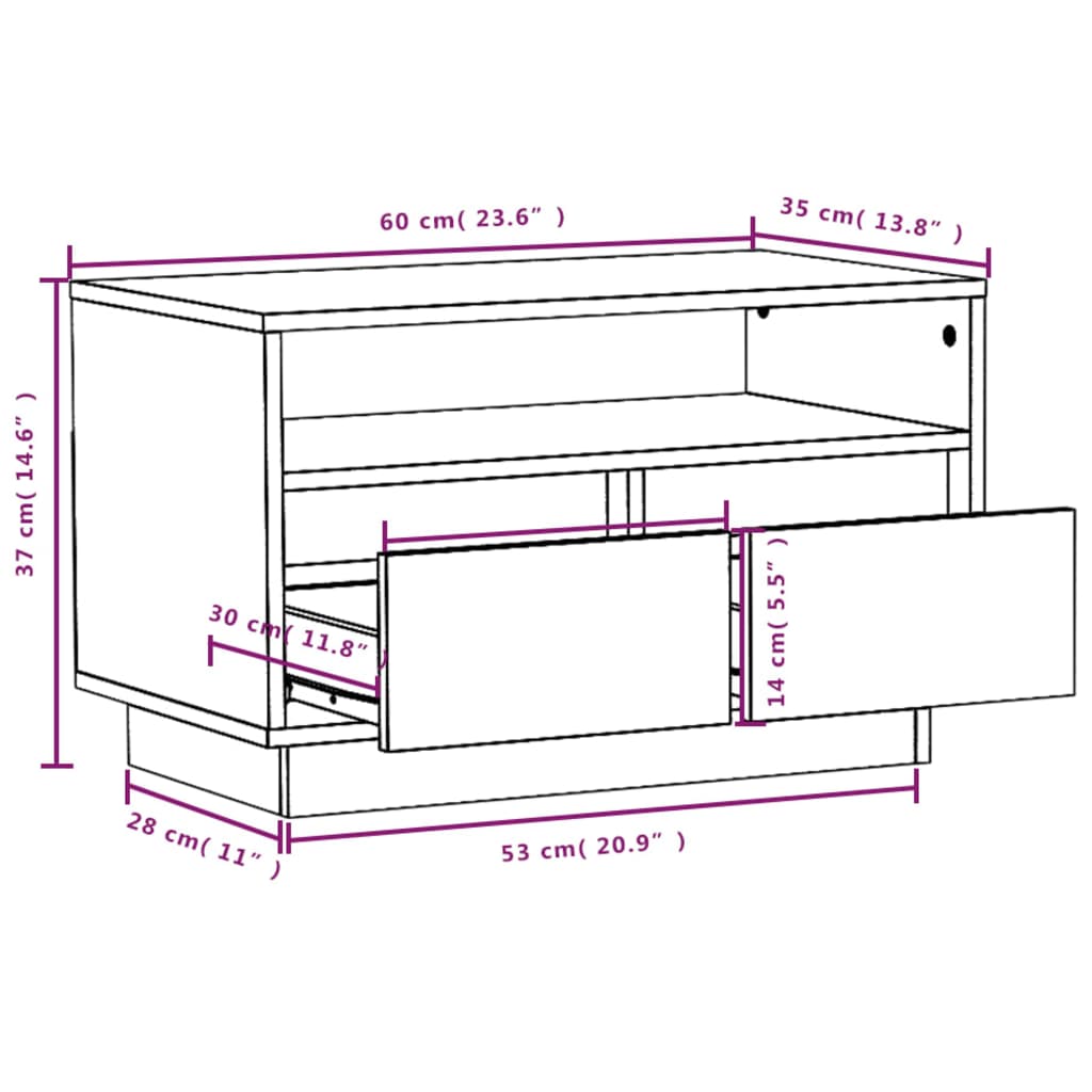 vidaXL Mueble de TV de madera maciza de pino blanco 60x35x37 cm
