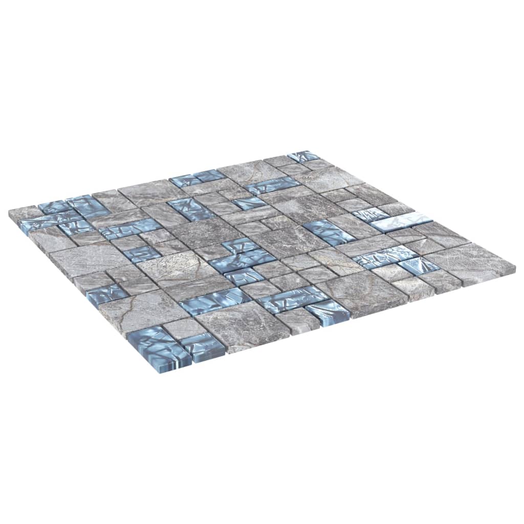 vidaXL Azulejos de mosaico 11 unidades vidrio gris y azul 30x30 cm