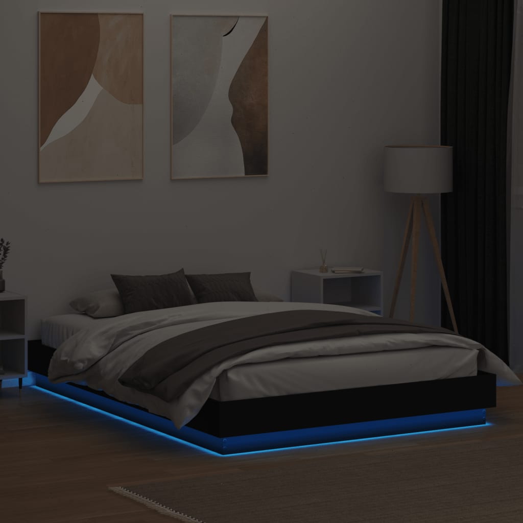 vidaXL Estructura de cama con luces LED negro 160x200 cm