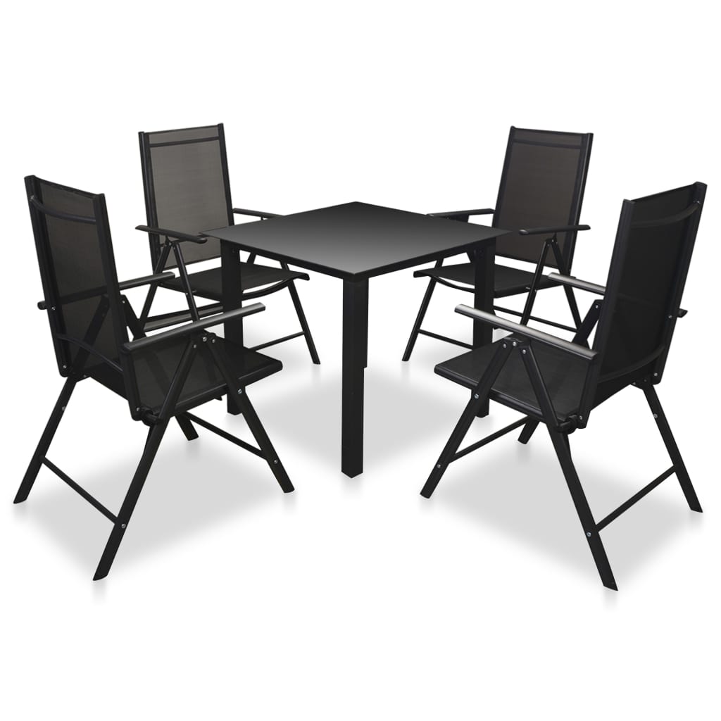 vidaXL Set comedor jardín con sillas plegables 5 piezas aluminio negro