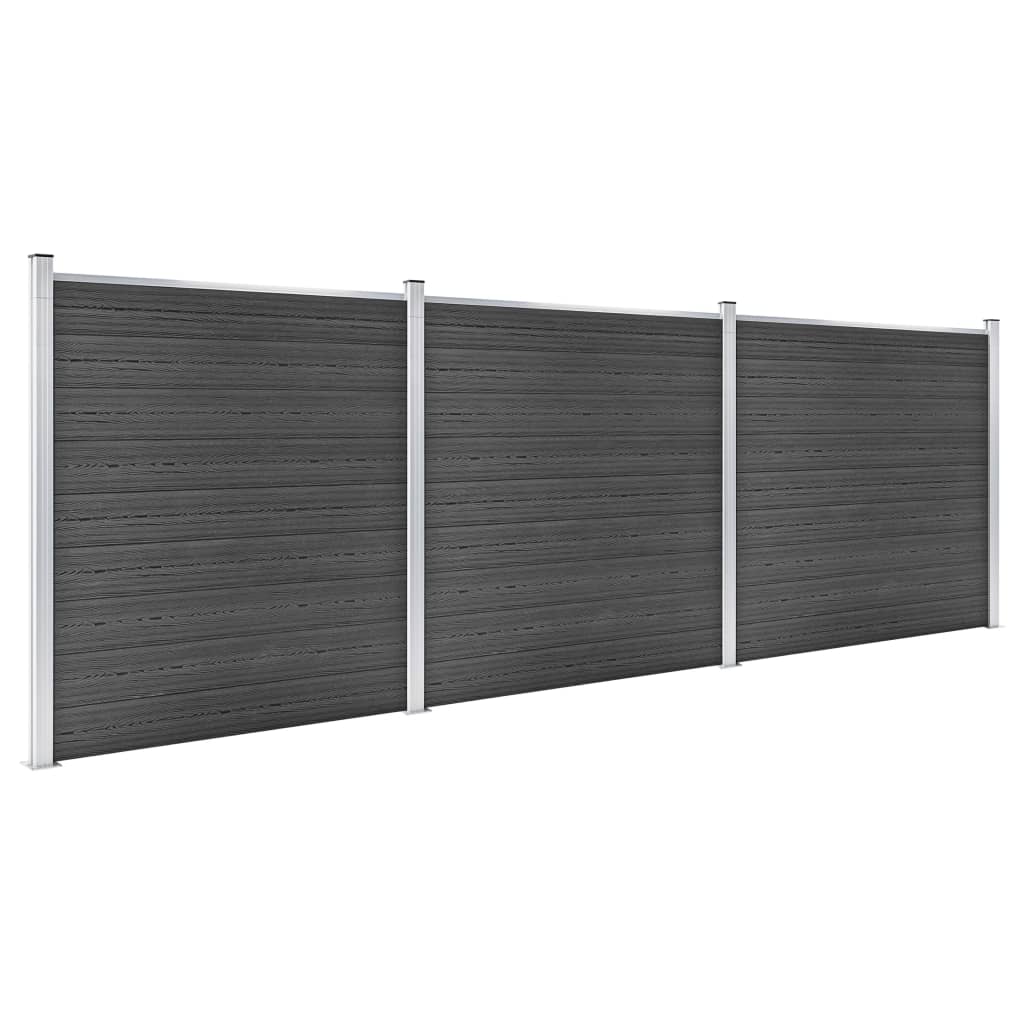 vidaXL Juego de paneles de valla WPC negro 526x186 cm