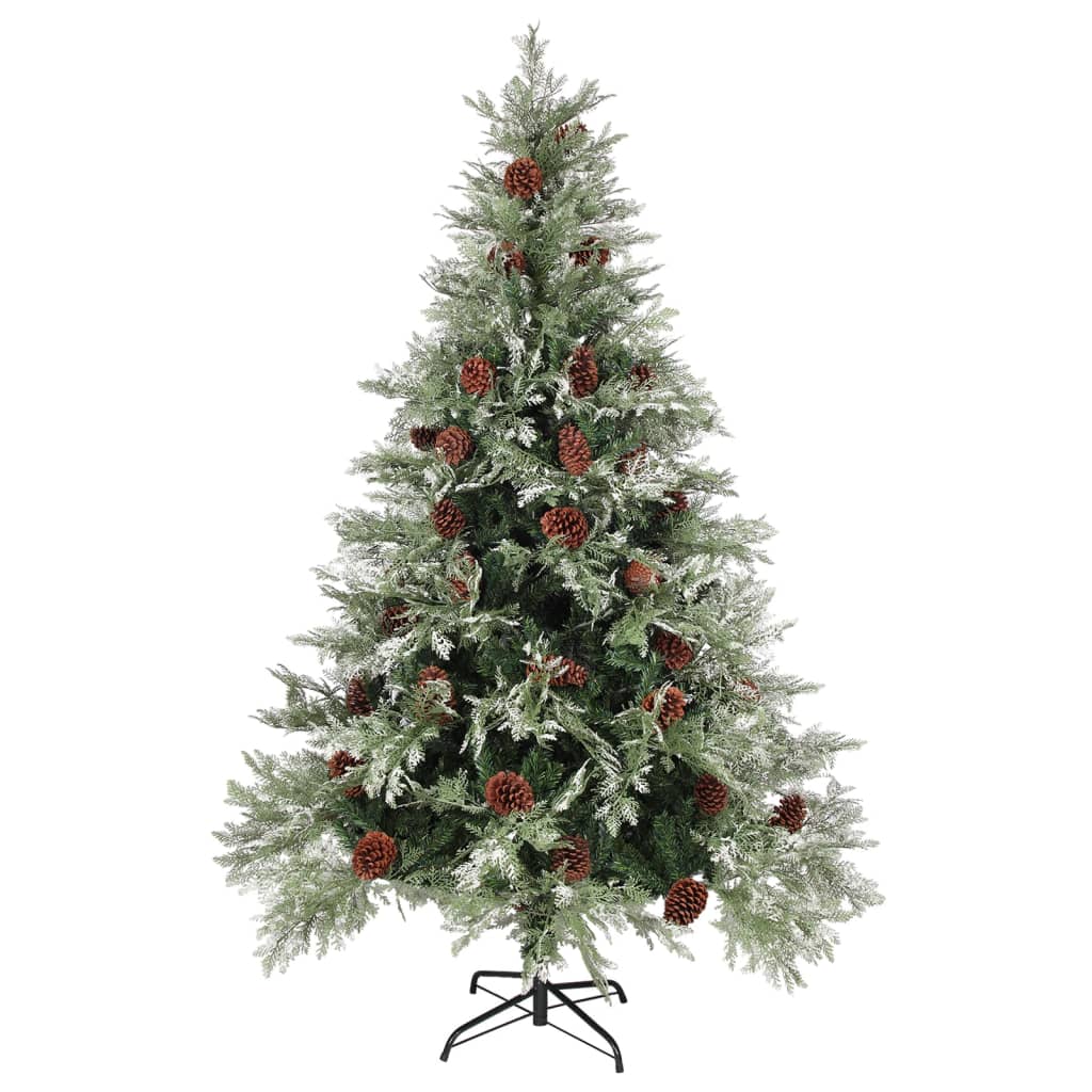 vidaXL Árbol de Navidad con piñas verde y blanco PVC y PE 150 cm