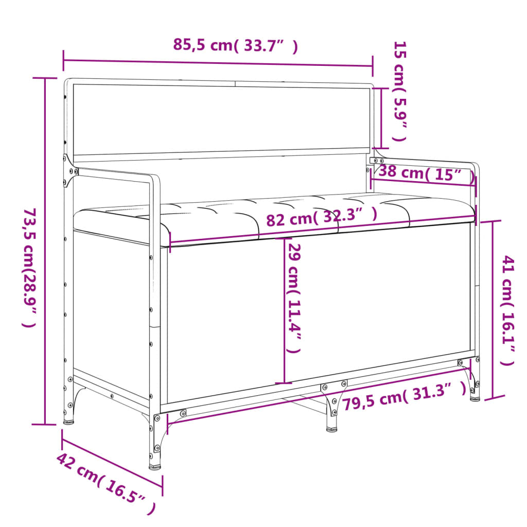 vidaXL Banco almacenaje madera ingeniería gris Sonoma 85,5x42x73,5 cm