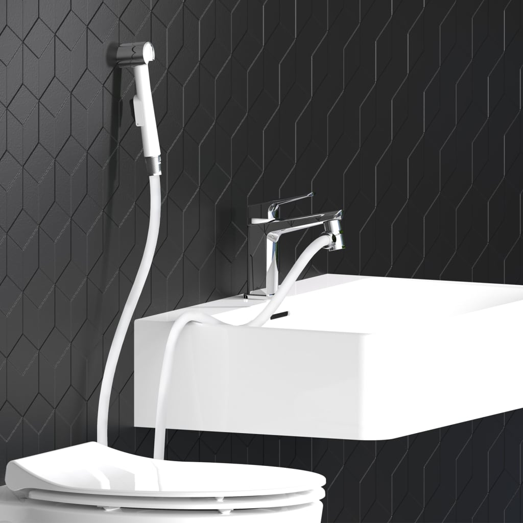 EISL Set de ducha de mano de lavabo soporte de pared y flexo blanco