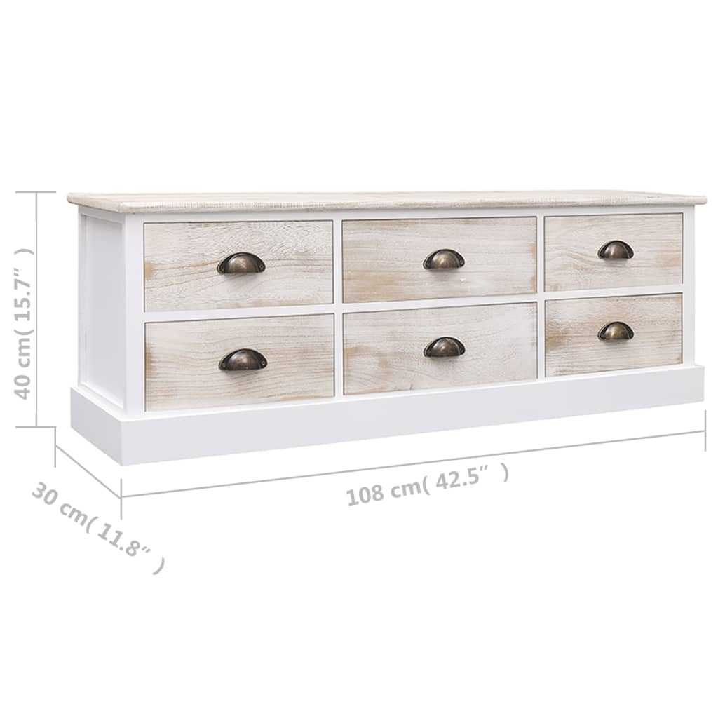 vidaXL Mueble de TV madera paulownia blanco y marrón claro 108x30x40cm