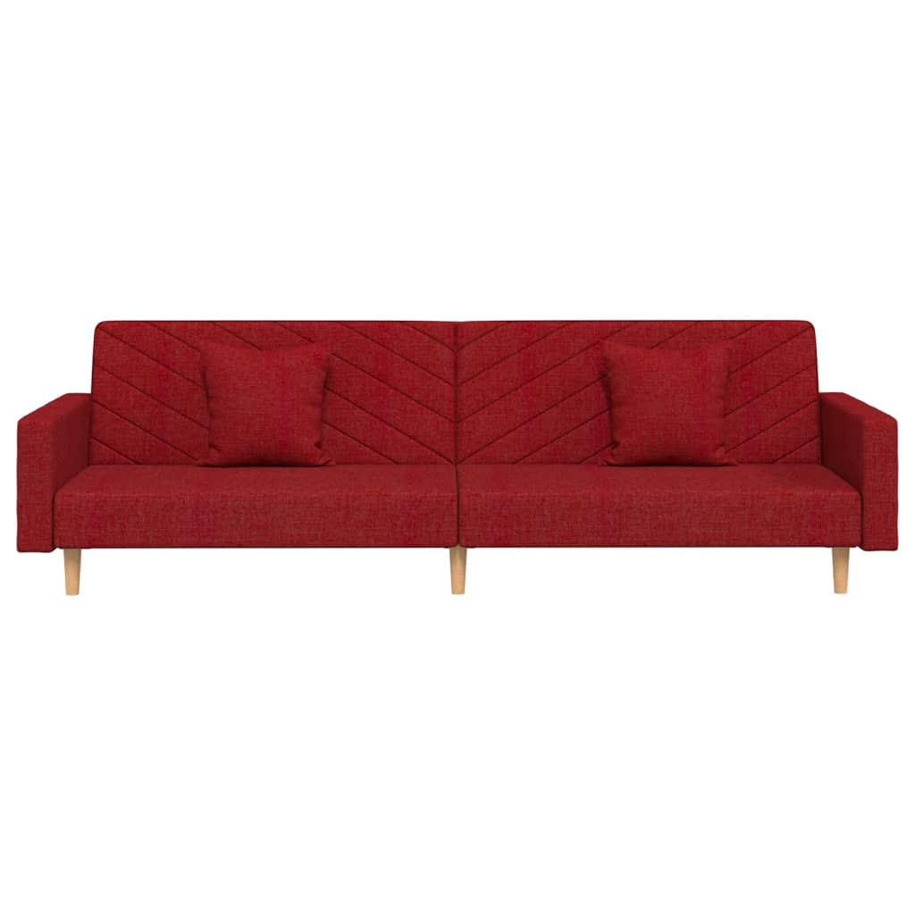 vidaXL Sofá cama de 2 plazas con dos almohadas tela rojo vino tinto