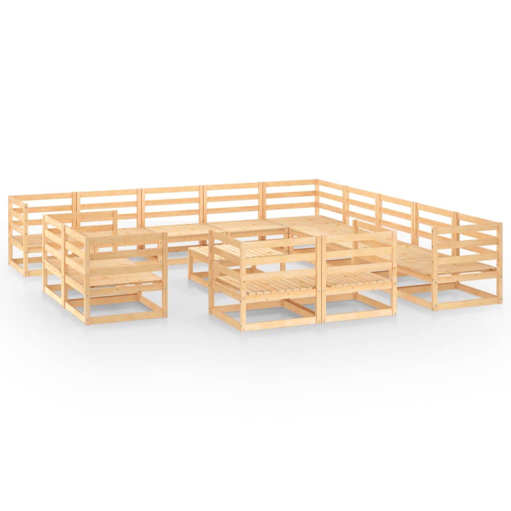 vidaXL Juego de muebles de jardín 14 piezas madera maciza de pino