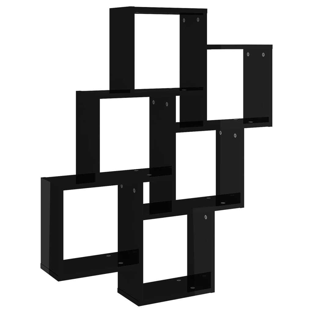 vidaXL Estante cubo de pared contrachapado negro brillante 78x15x93 cm