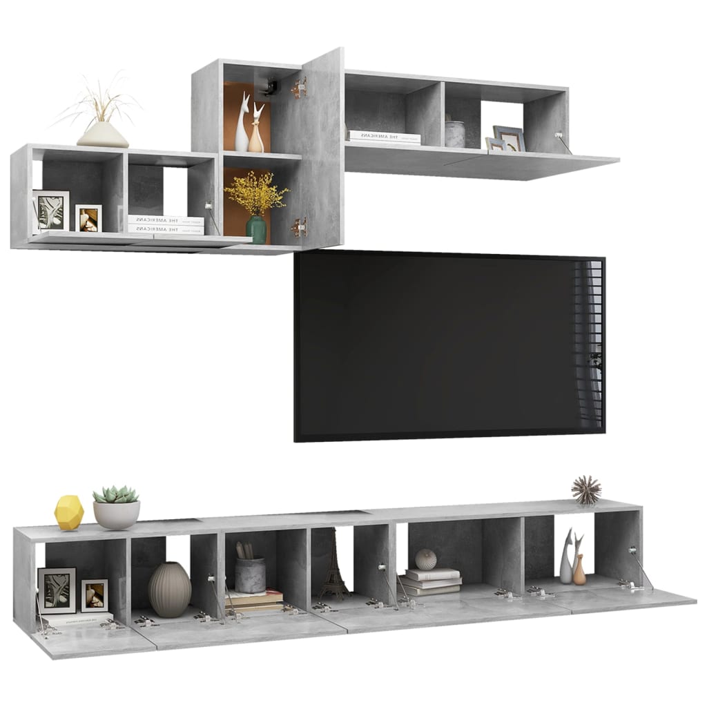 vidaXL Set muebles de salón TV 6 pzas madera ingeniería gris hormigón