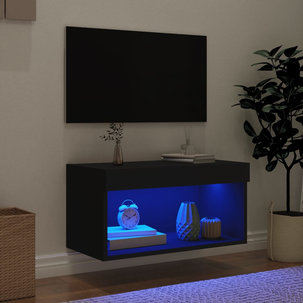 vidaXL Mueble para TV con luces LED negro 60x30x30 cm