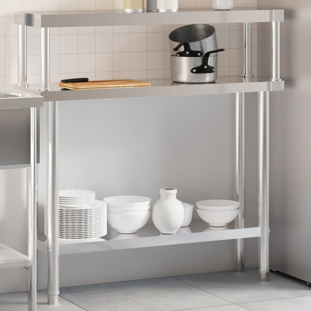vidaXL Mesa de trabajo para cocina con estante acero inox 110x30x120cm