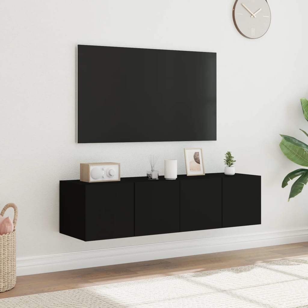 vidaXL Muebles de TV de pared con luces LED 2 uds negro 60x35x31 cm