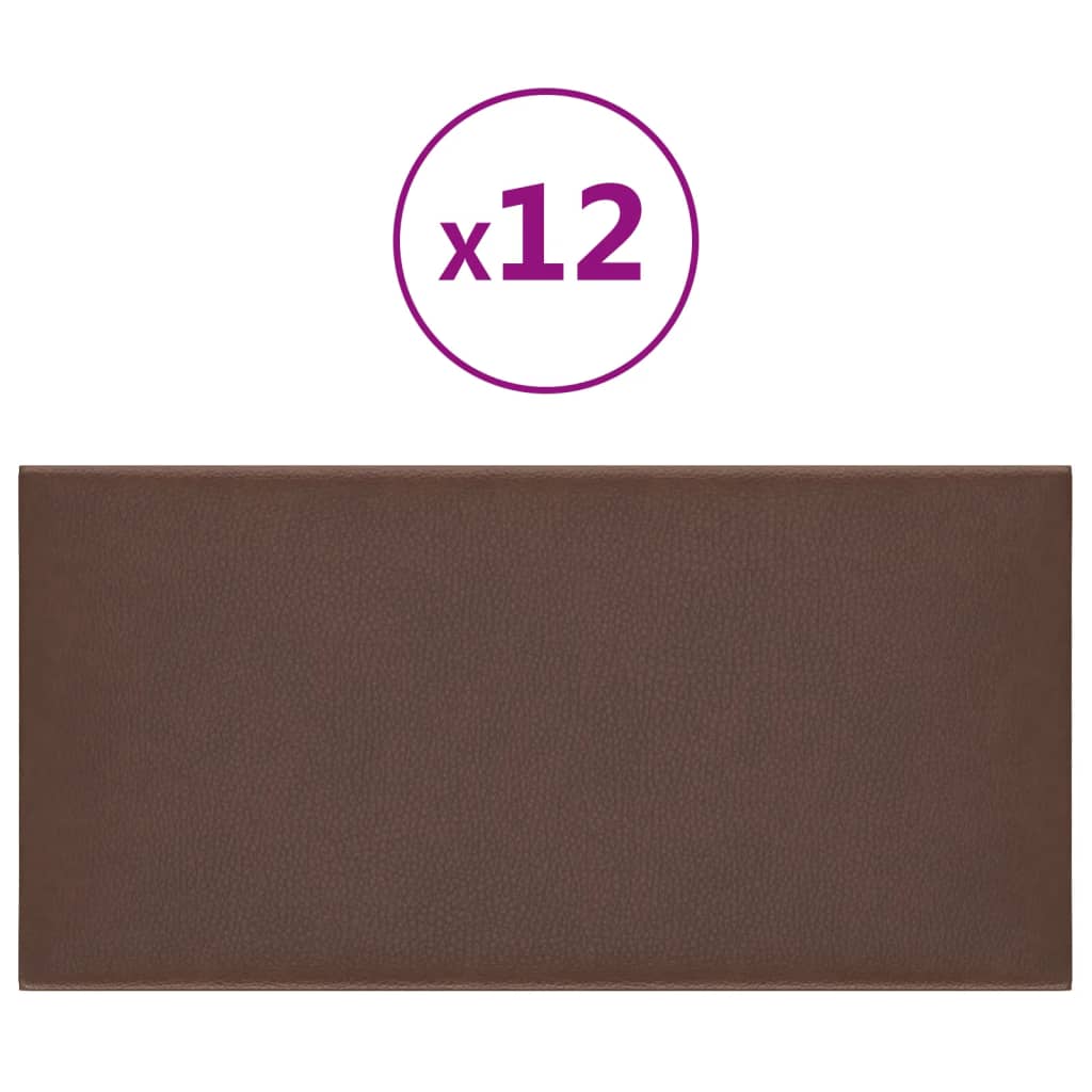 vidaXL Paneles de pared 12 uds cuero sintético marrón 60x30 cm 2,16 m²
