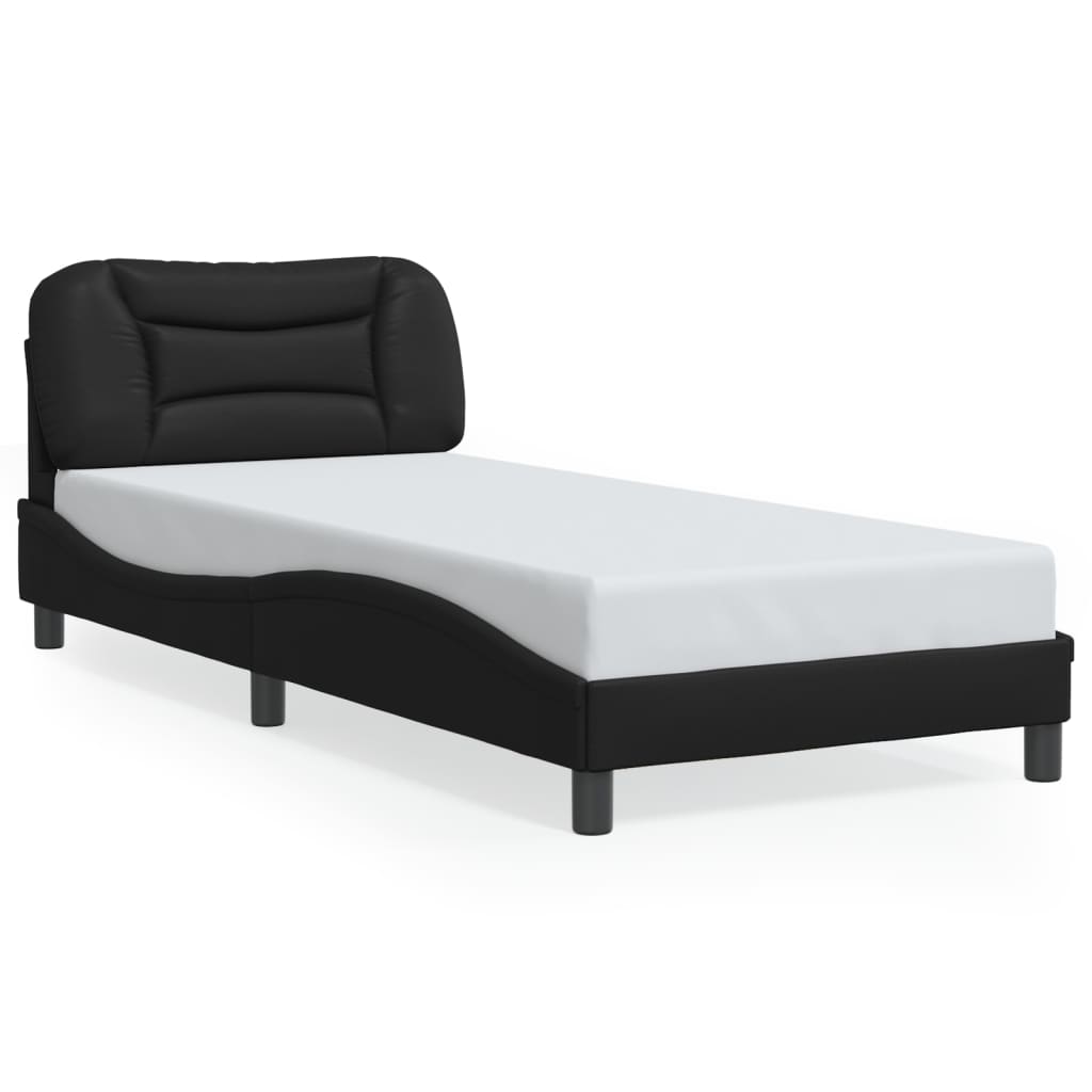 vidaXL Estructura de cama con cabecero cuero sintético negro 90x190 cm