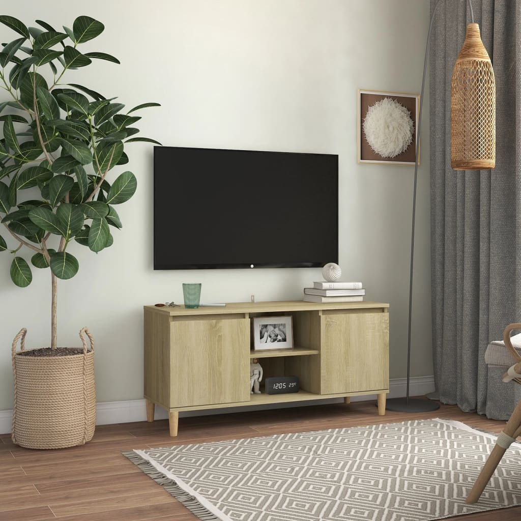 vidaXL Mueble de TV patas madera maciza roble sonoma 103,5x35x50cm