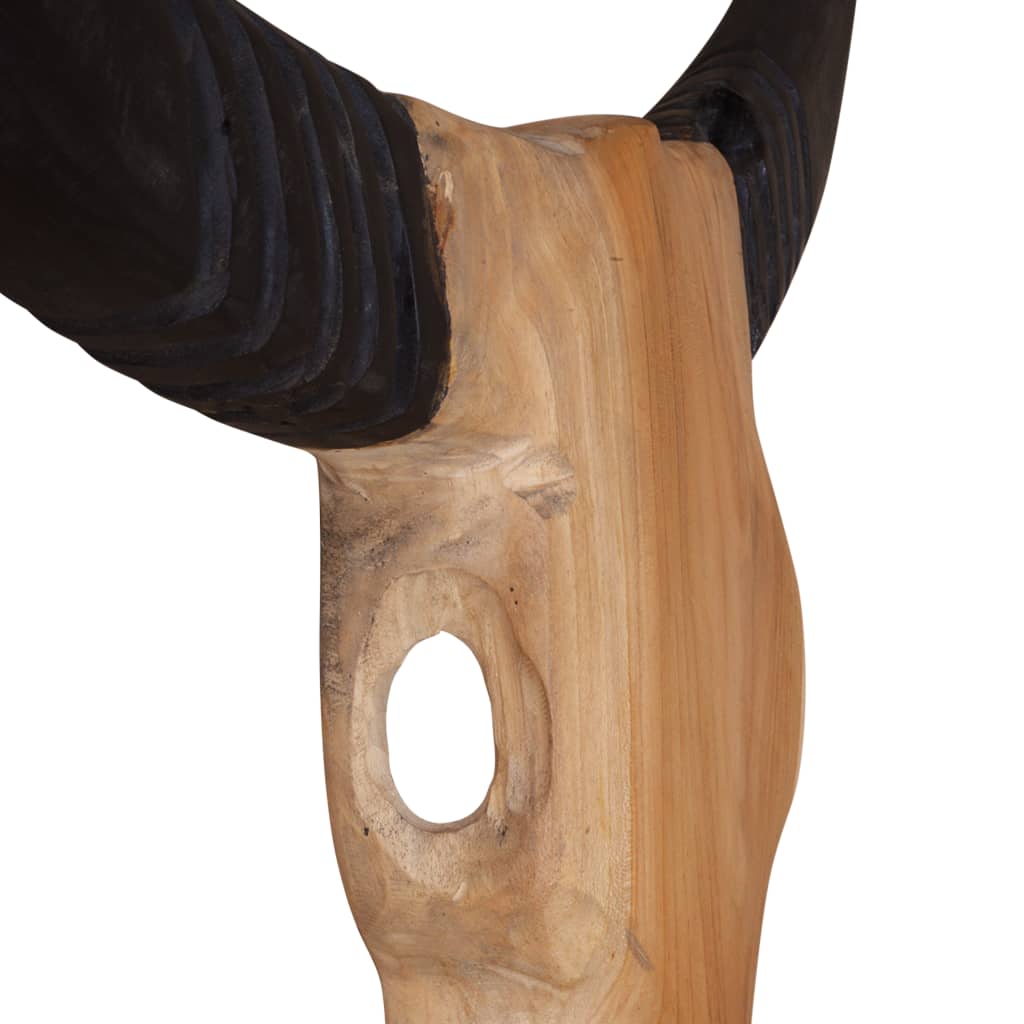 vidaXL Escultura de cráneo de toro de madera de teca 66x15x88 cm