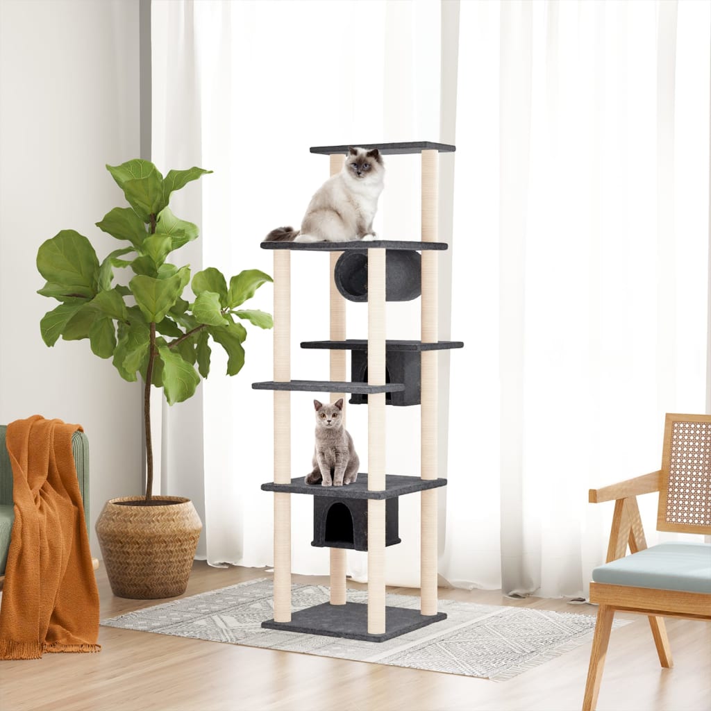 vidaXL Rascador para gatos con postes de sisal gris oscuro 169 cm