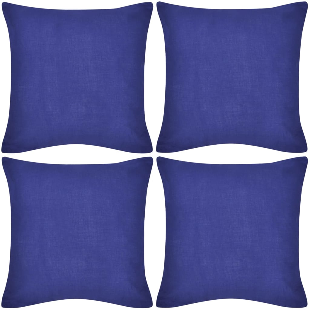 130920 4 Blue Cushion Covers Cotton 50 x 50 cm