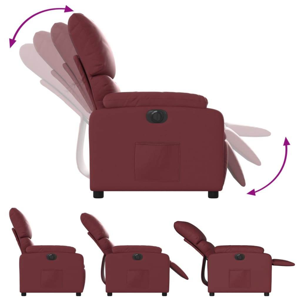 vidaXL Sillón reclinable eléctrico de cuero sintético rojo tinto
