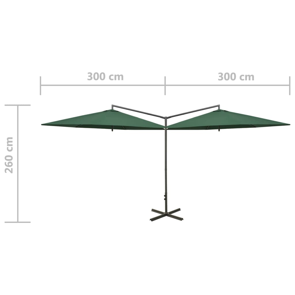 vidaXL Sombrilla doble con palo de acero verde 600 cm