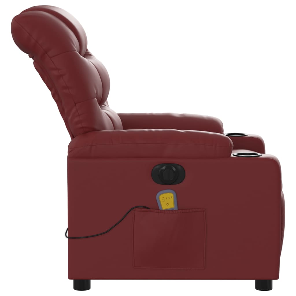 vidaXL Sillón masaje reclinable eléctrico cuero sintético rojo tinto