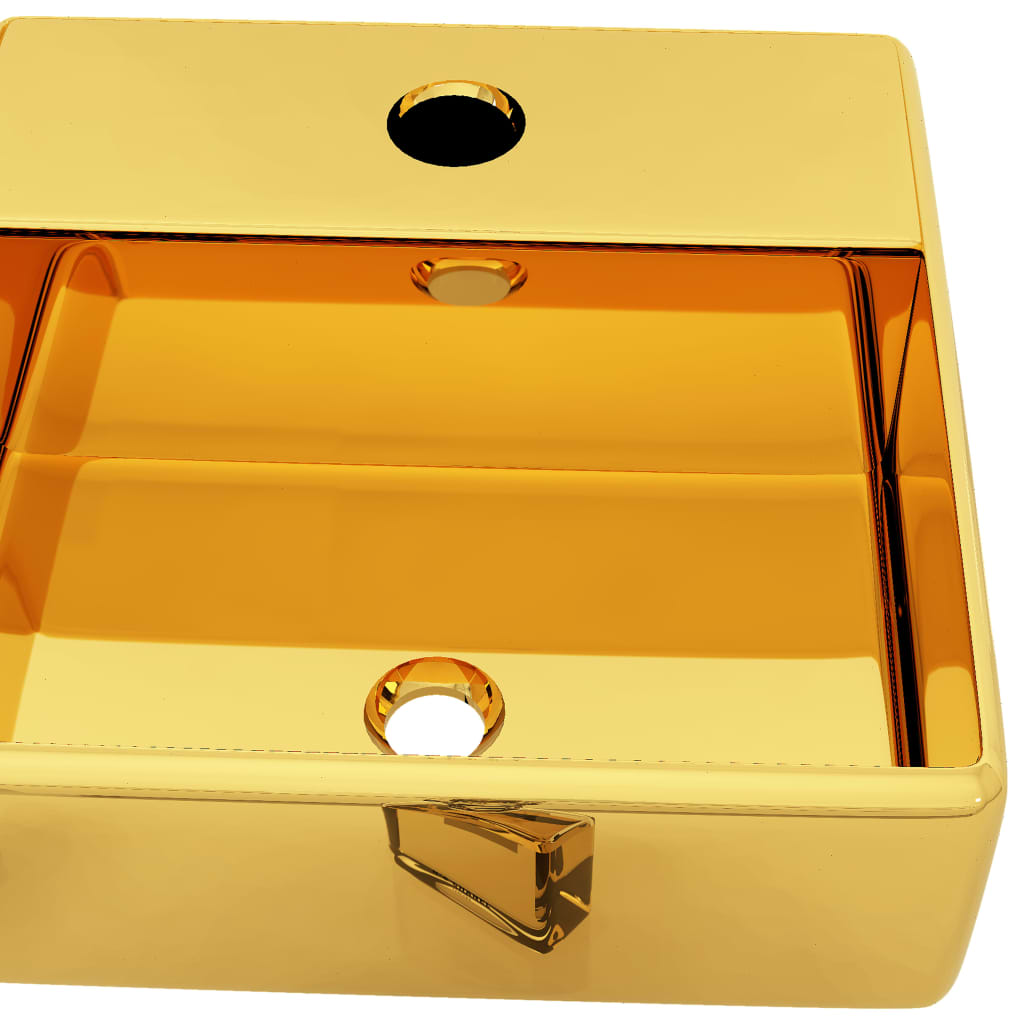 vidaXL Lavabo con orificio para grifo 38x30x11,5 cm cerámica dorado