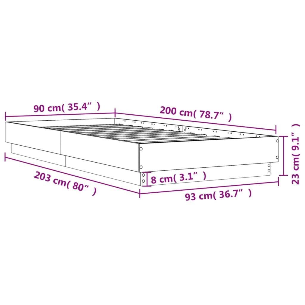 vidaXL Estructura de cama contrachapada roble ahumado 90x200 cm