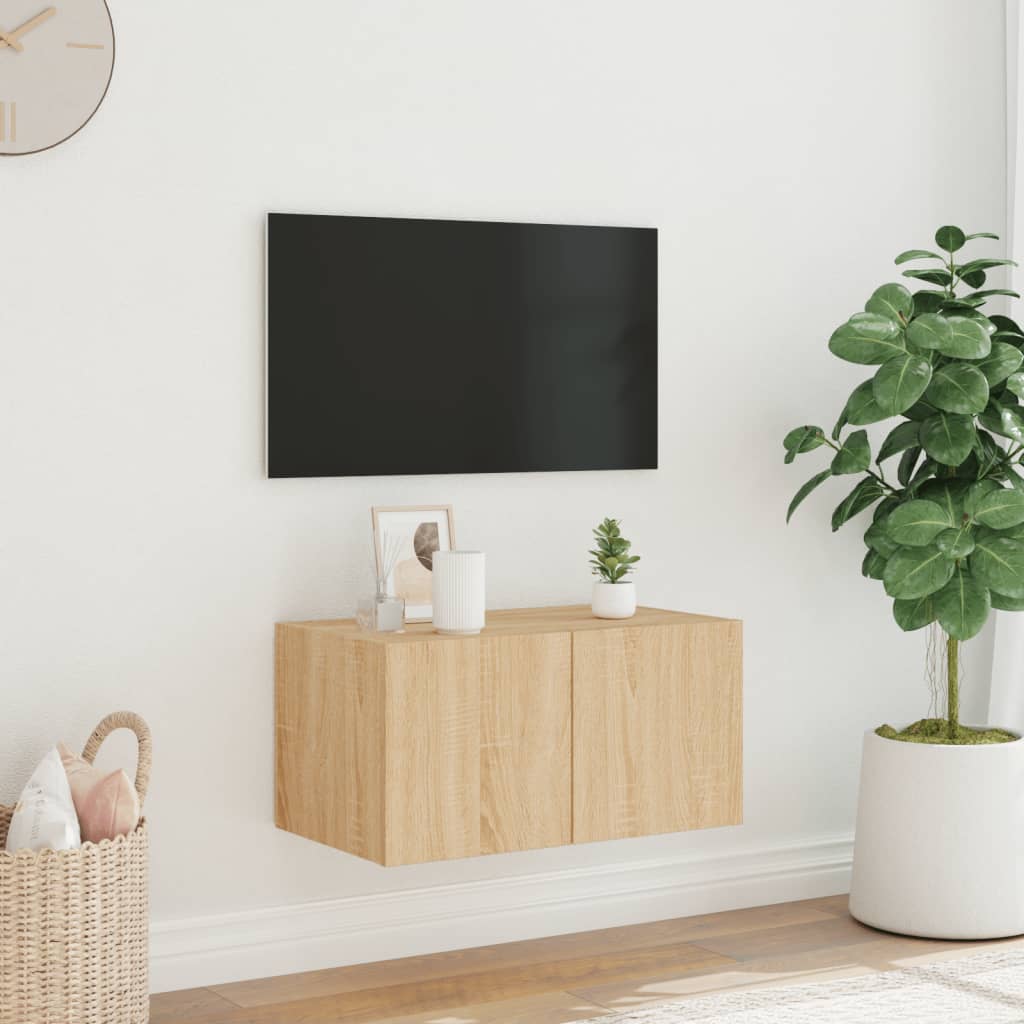 vidaXL Mueble de TV de pared con luces LED roble Sonoma 60x35x31 cm