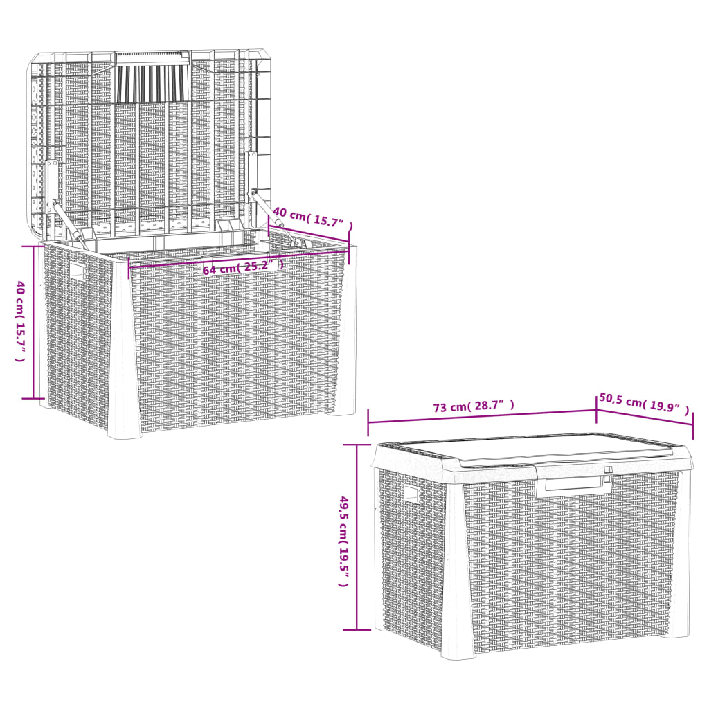 vidaXL Caja de almacenaje jardín con cojín asiento PP antracita 125 L