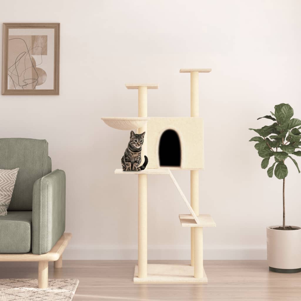 vidaXL Rascador para gatos con postes de sisal color crema 143 cm