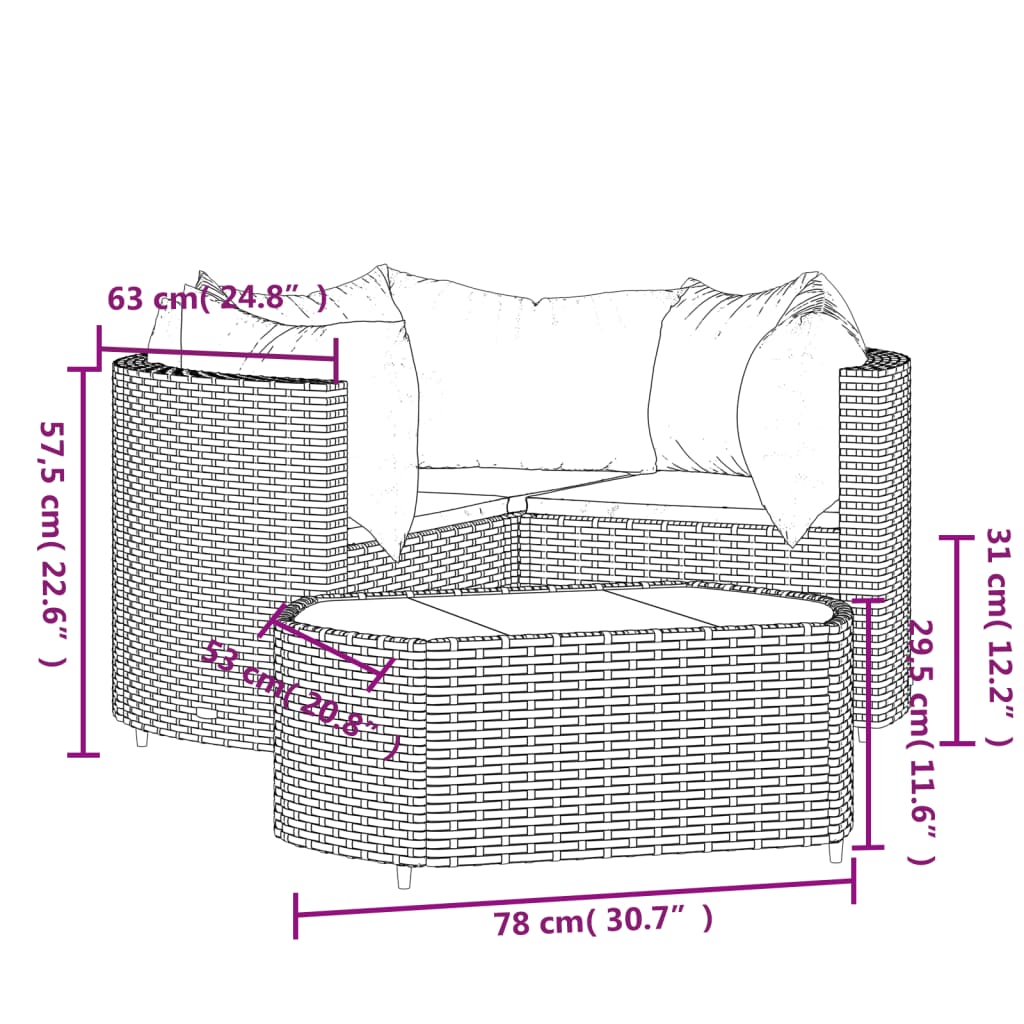 vidaXL Set de muebles de jardín 4 pzas y cojines ratán sintético gris