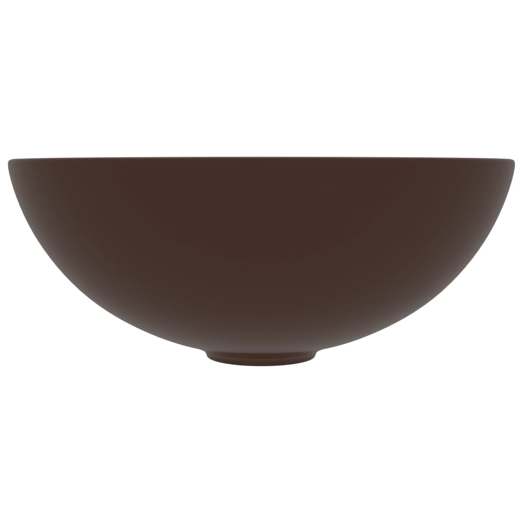 vidaXL Lavabo de cuarto de baño redondo cerámica marrón oscuro