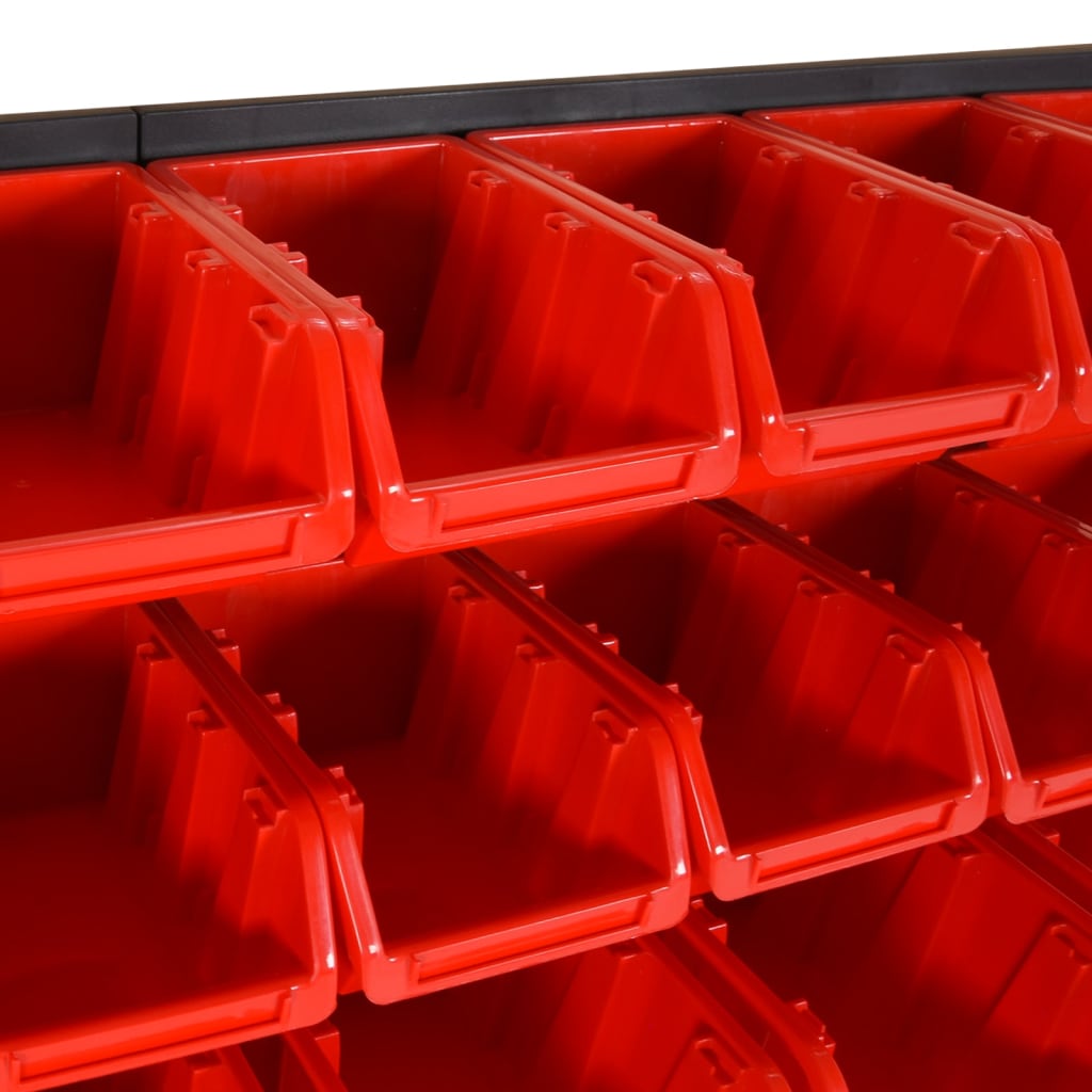 vidaXL Set estantes taller 35 pzas polipropileno rojo y negro 77x39 cm