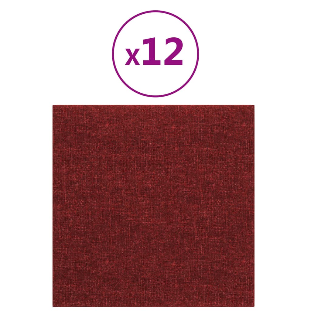 vidaXL Paneles de pared 12 uds tela rojo tinto 30x30 cm 1,08 m²