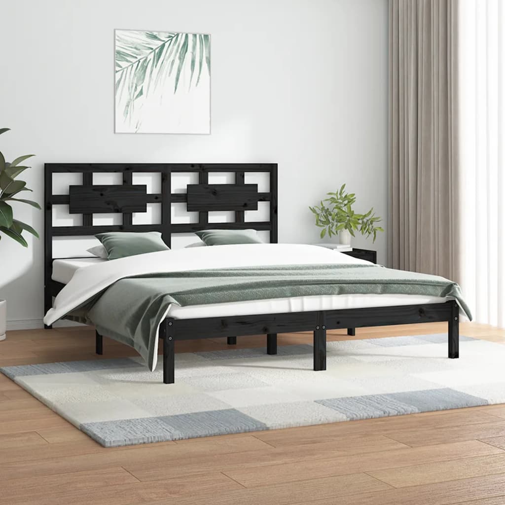 vidaXL Estructura de cama de madera maciza de pino negra 140x200 cm