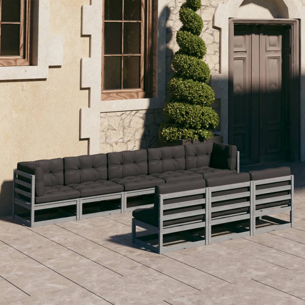 vidaXL Set de muebles de jardín 8 pzas con cojines madera pino gris