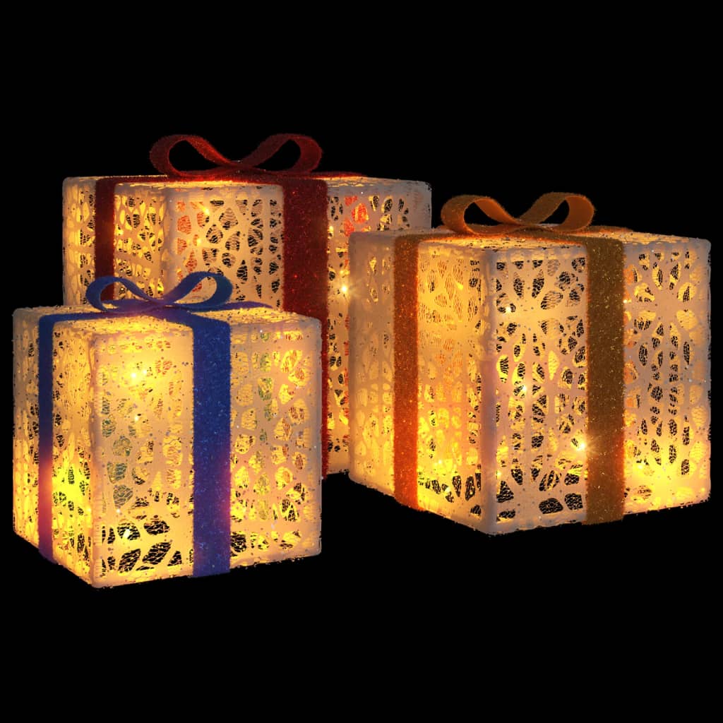 vidaXL Cajas de regalo Navidad iluminadas 3 uds 64 LEDs blanco cálido