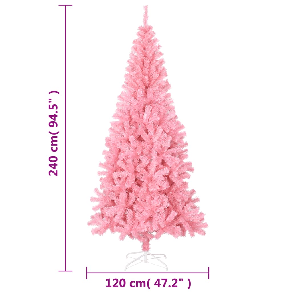 vidaXL Árbol de Navidad artificial con soporte PVC rosa 240 cm