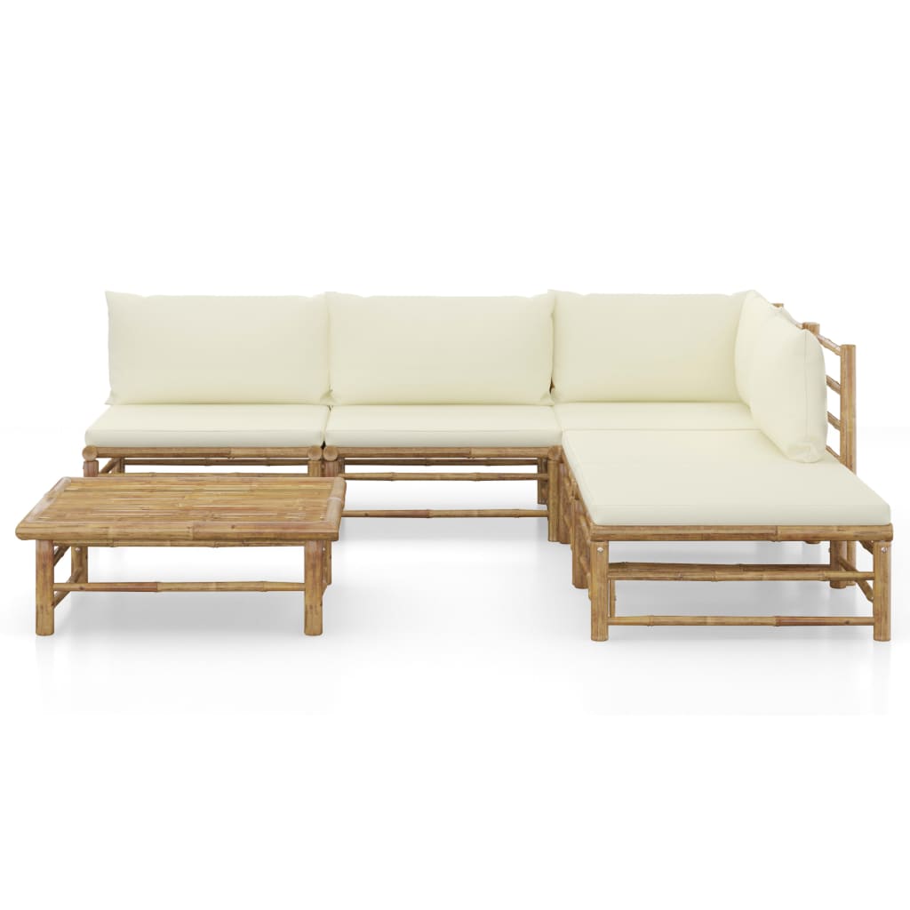 vidaXL Set de muebles de jardín 6 piezas bambú y cojines blanco crema
