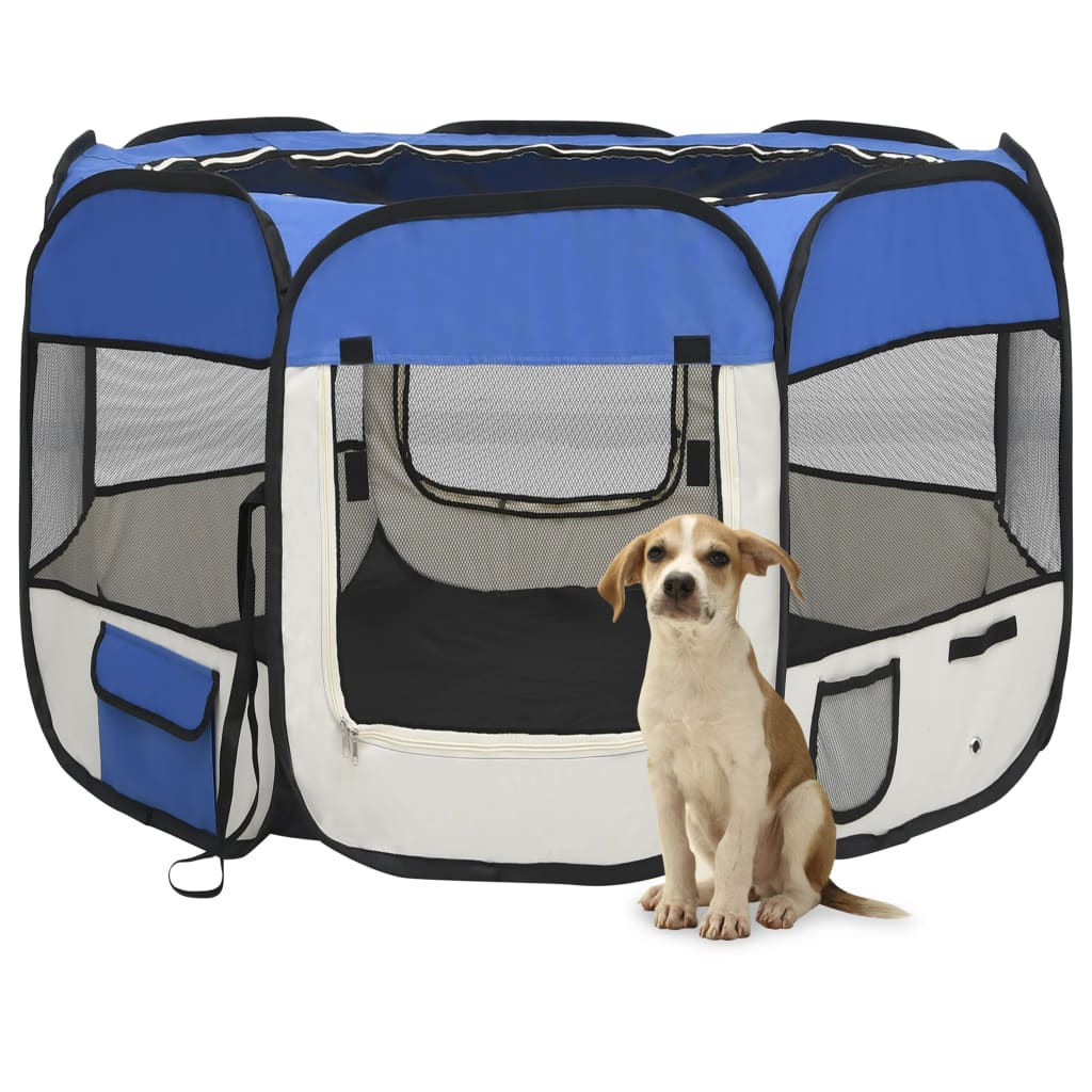 vidaXL Parque de perros plegable y bolsa de transporte azul 90x90x58cm