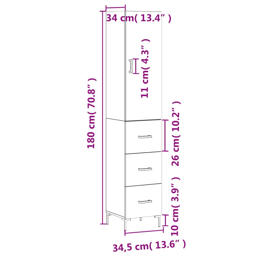vidaXL Aparador de madera contrachapada negro 34,5x34x180 cm
